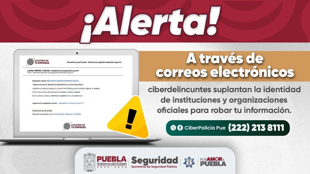 Alerta SSP sobre correos que suplantan identidad de instituciones para robar información